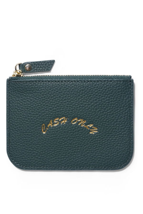 Cash Only Leather Zip Wallet - Emerald