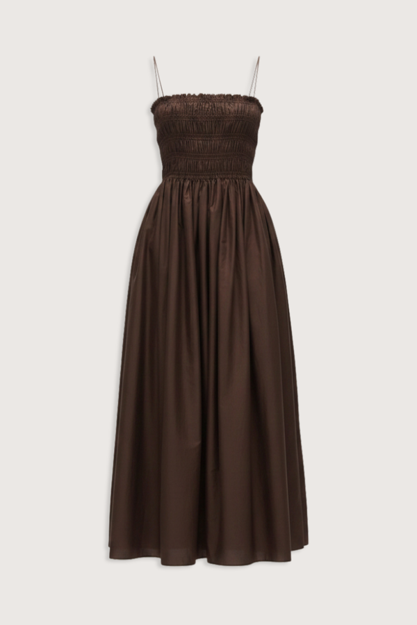 matteau dress Shirred organic cotton midi Use the discreet yet handy pockets to stow your phone or extra hair tie MATTEAU Strapless printed silk crepe