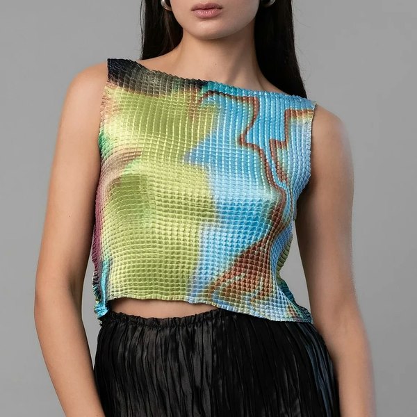 Nin Studio Pleated Tank Singlet Openfield Print Nin Studio Pleated Tank Singlet Openfield Print
