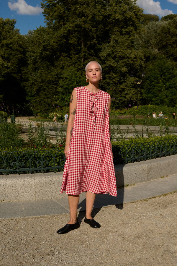 Linenfox Cara Gingham Linen Dress - Red Gingham
