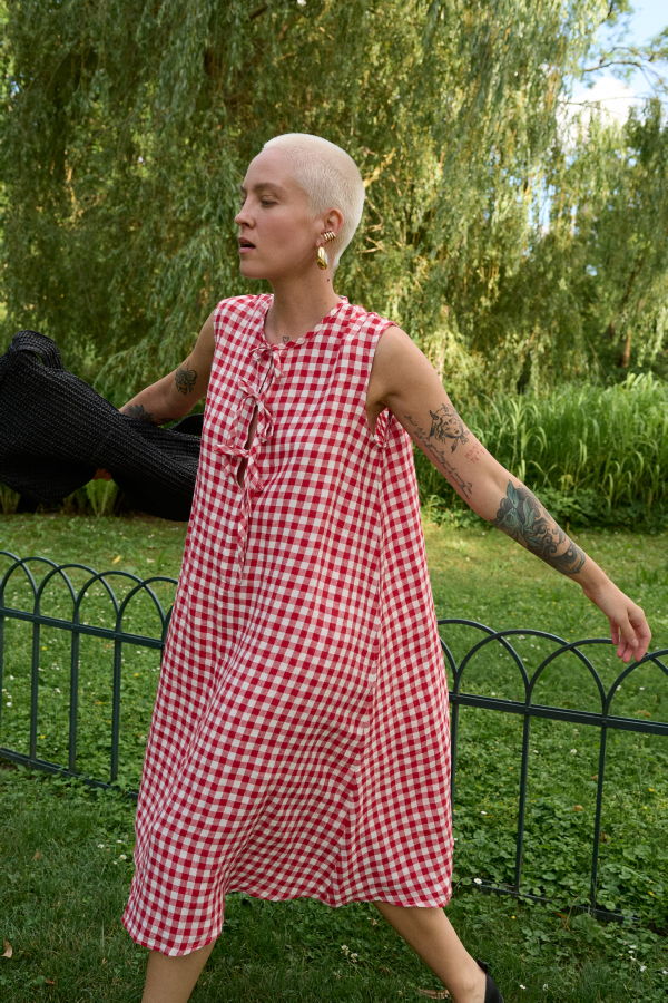 Linenfox Cara Gingham Linen Dress - Red Gingham