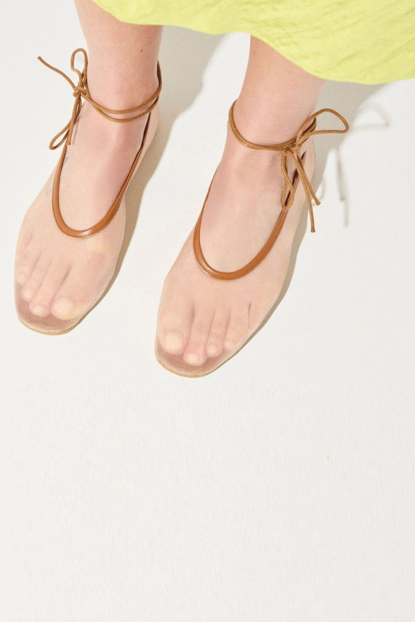 Freda Salvador Daisy Mesh Flat With Laces - Stone