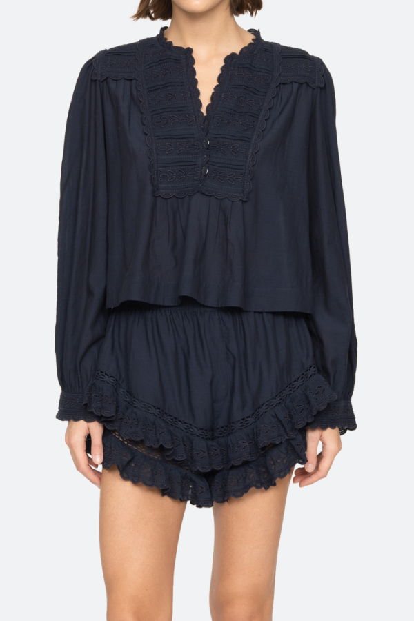 Sea NY Eliza Long Sleeve Top - Navy