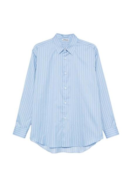 Auralee Terry Lined Finx Stripe Shirts - Green Stripe | Garmentory