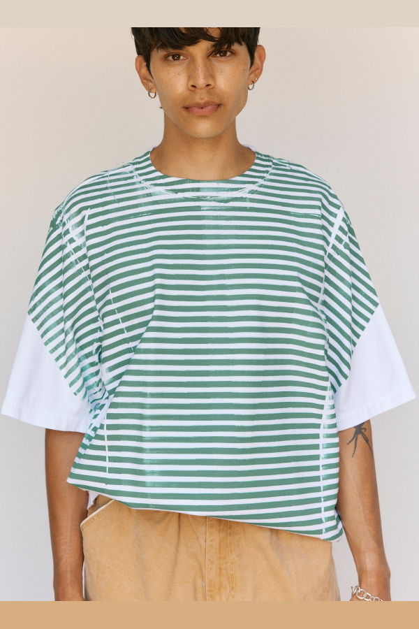 Camiel Fortgens Green & White Stripe Cotton Big Tee