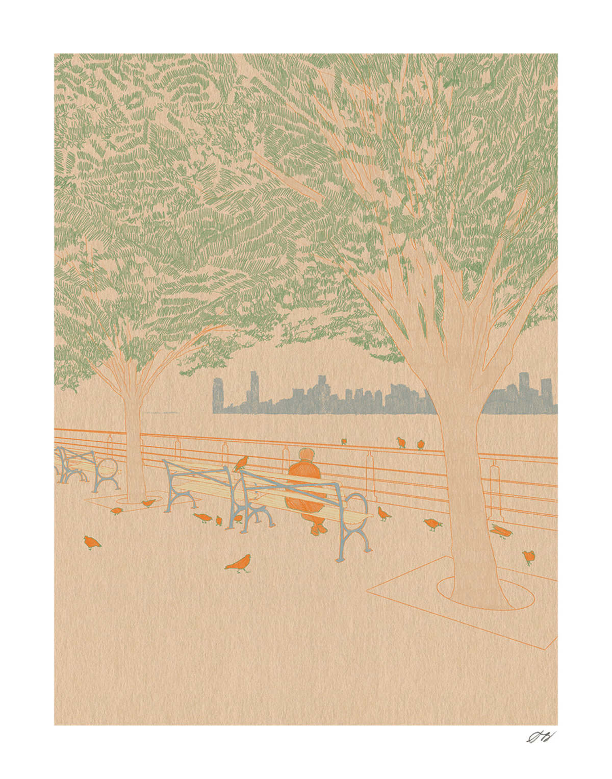 Stephanie Browne Art Pigeons Print - Image 1 of 3