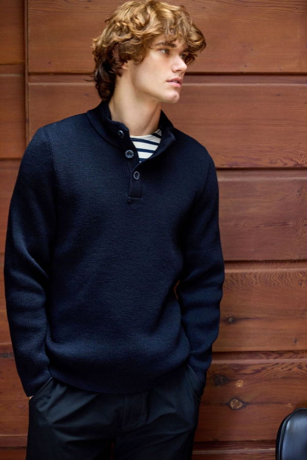 Saint James Bourboule Henley Sweater - Navy
