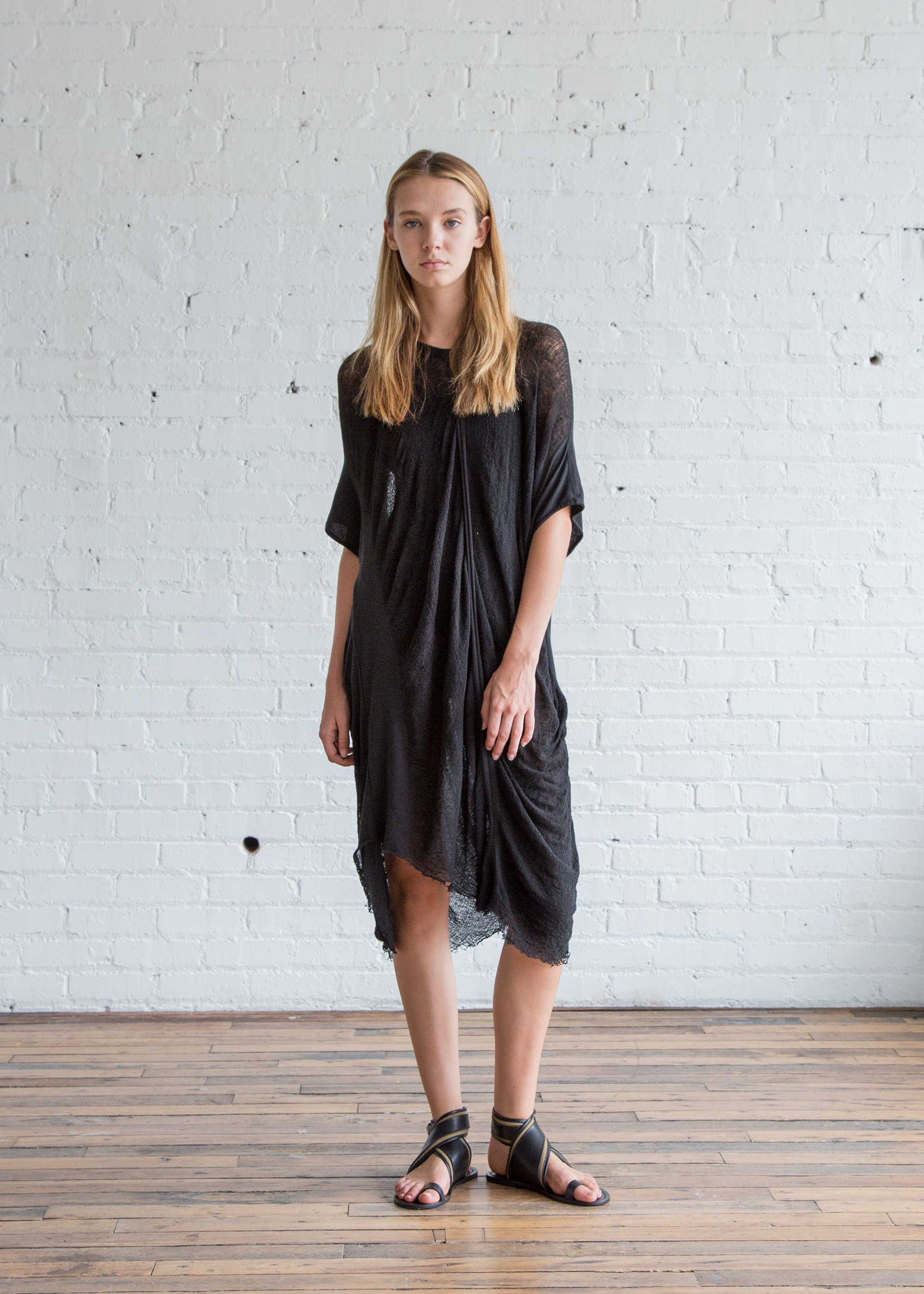 Raquel Allegra Signature Jersey Butterfly Shred Dress Solid Black