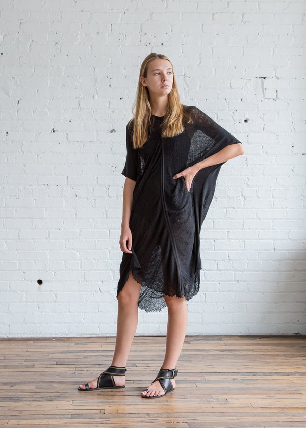 Raquel Allegra Signature Jersey Butterfly Shred Dress Solid Black |  Garmentory