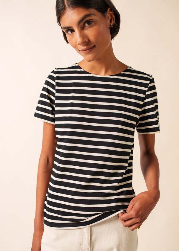 Saint James Etrille II Nautical Striped Tee - Black/Ecru
