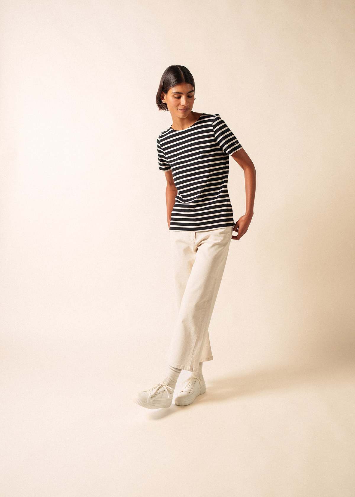 Saint James Etrille II Nautical Striped Tee - Black/Ecru - Image 3 of 5