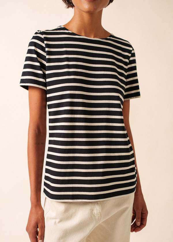 Saint James Etrille II Nautical Striped Tee - Black/Ecru