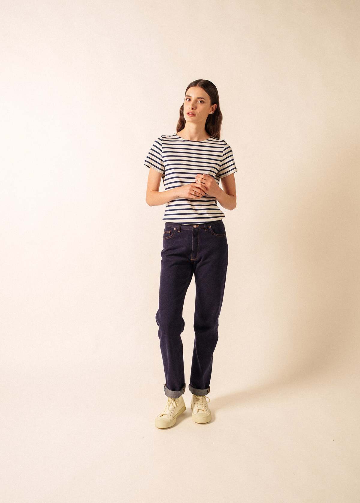Saint James Etrille II Nautical Striped Tee - Ecru/Navy - Image 3 of 4