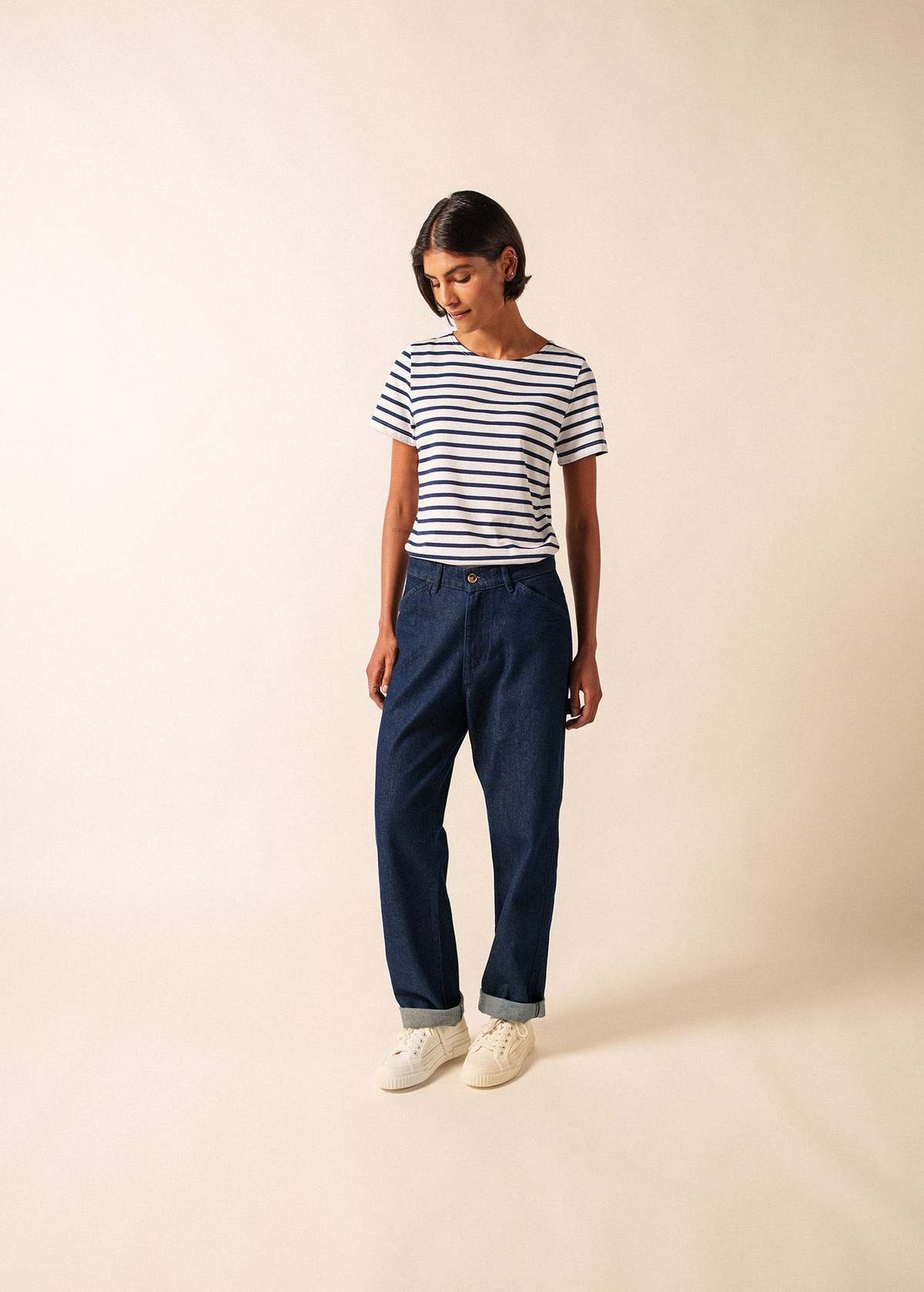 Saint James Etrille II Nautical Striped Tee - White/Navy - Image 2 of 6
