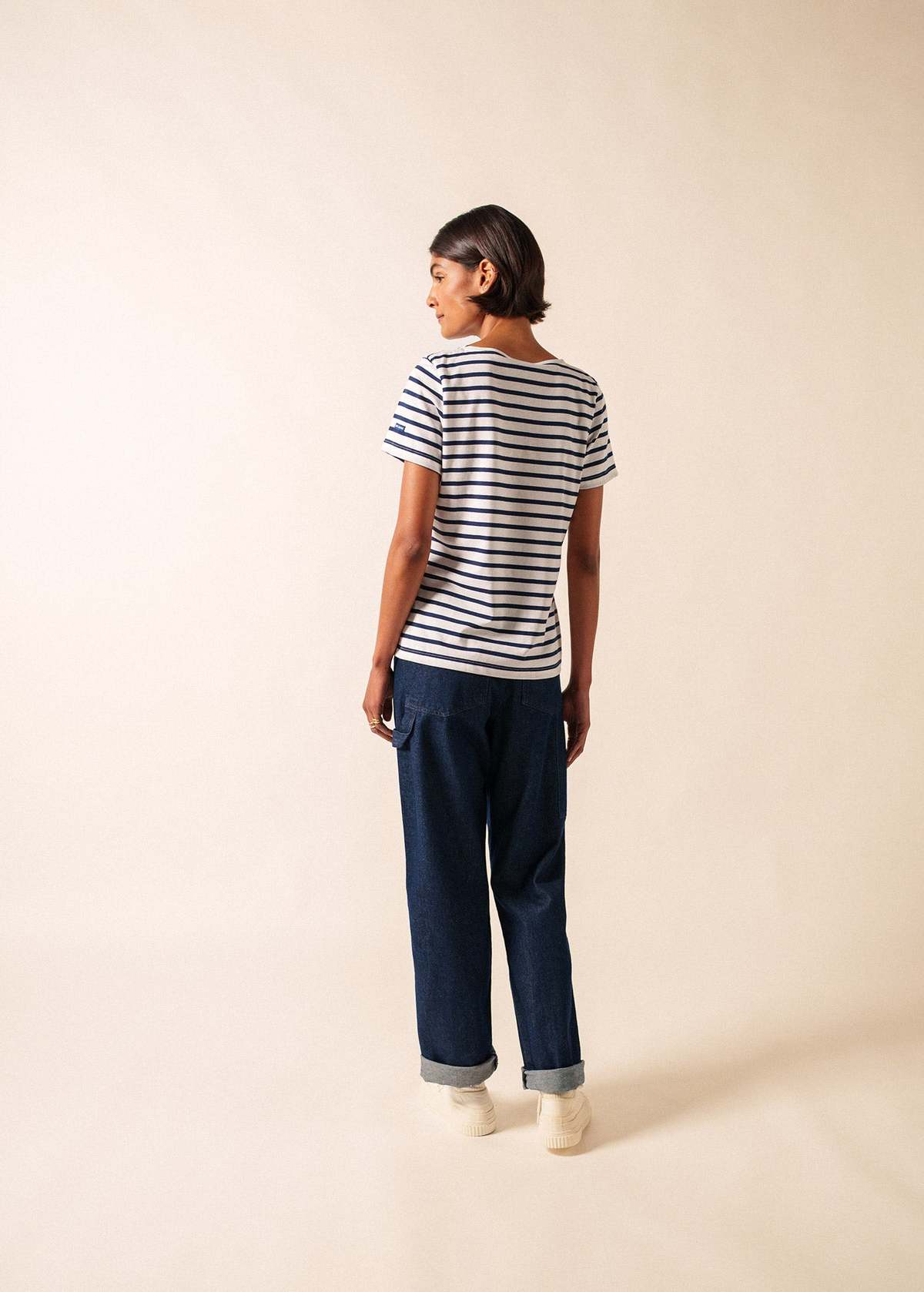 Saint James Etrille II Nautical Striped Tee - White/Navy - Image 3 of 6