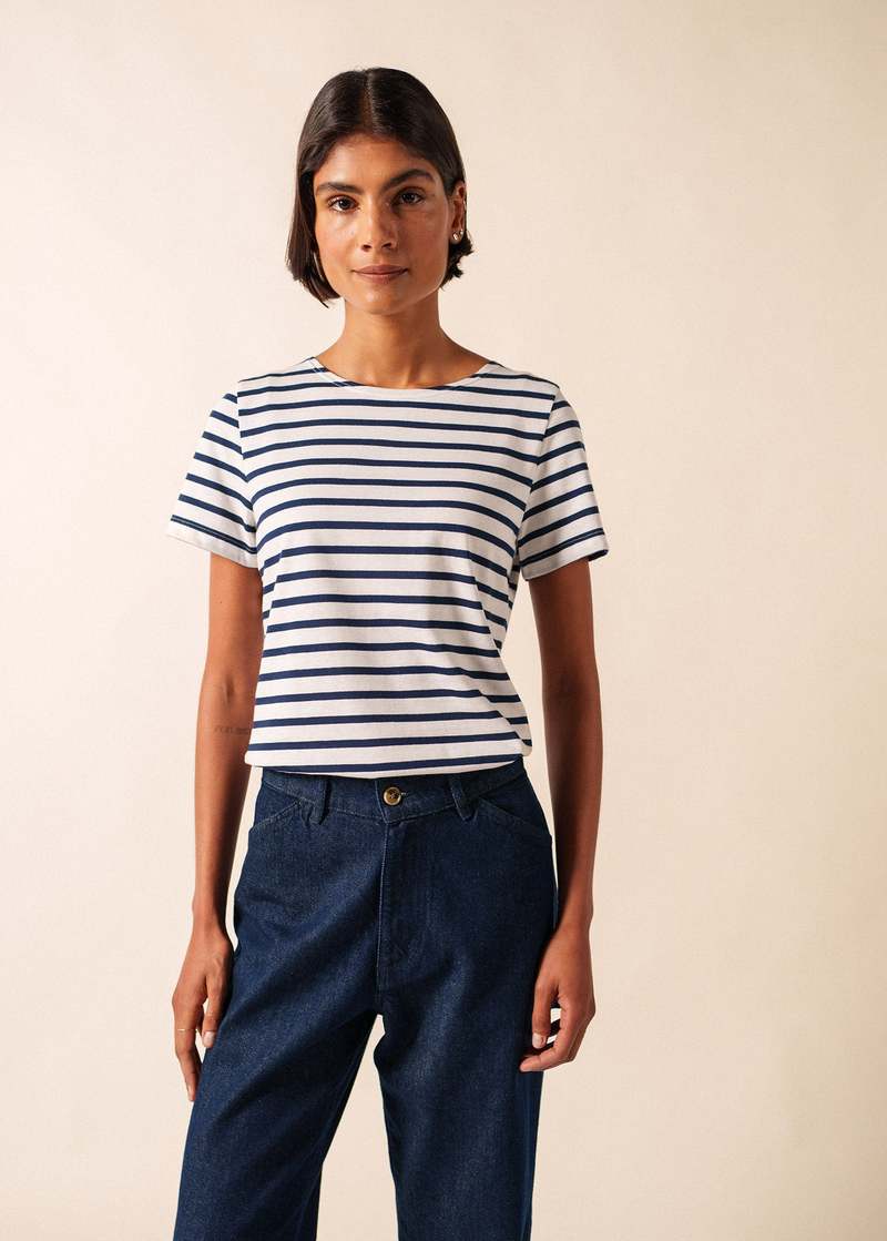 Saint James Etrille II Nautical Striped Tee - White/Navy