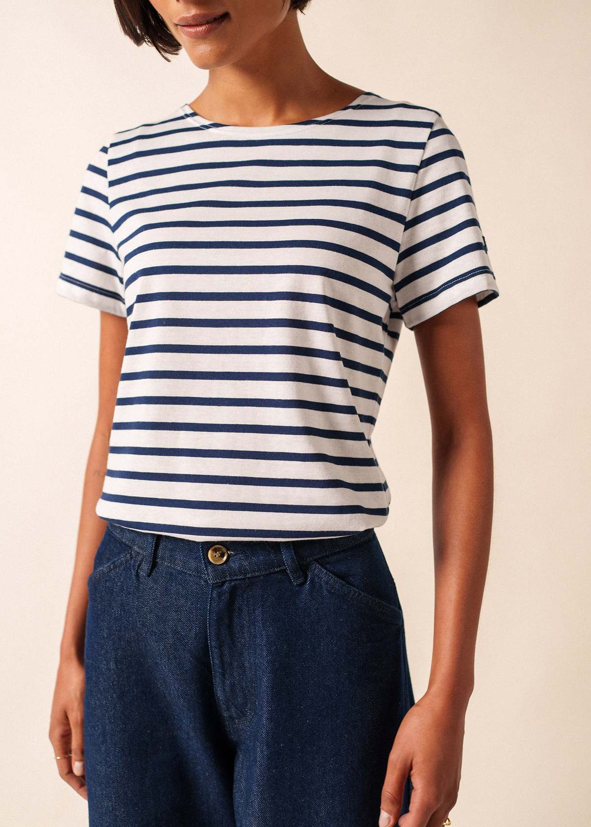 Saint James Etrille II Nautical Striped Tee - White/Navy - Image 5 of 6