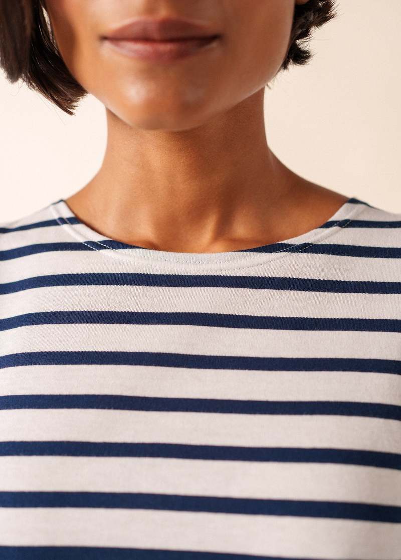 Saint James Etrille II Nautical Striped Tee - White/Navy