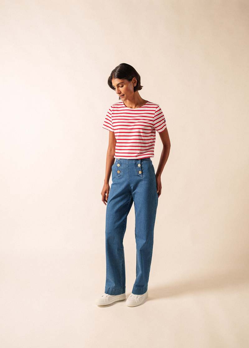 Saint James Etrille II Nautical Striped Tee - White/Red