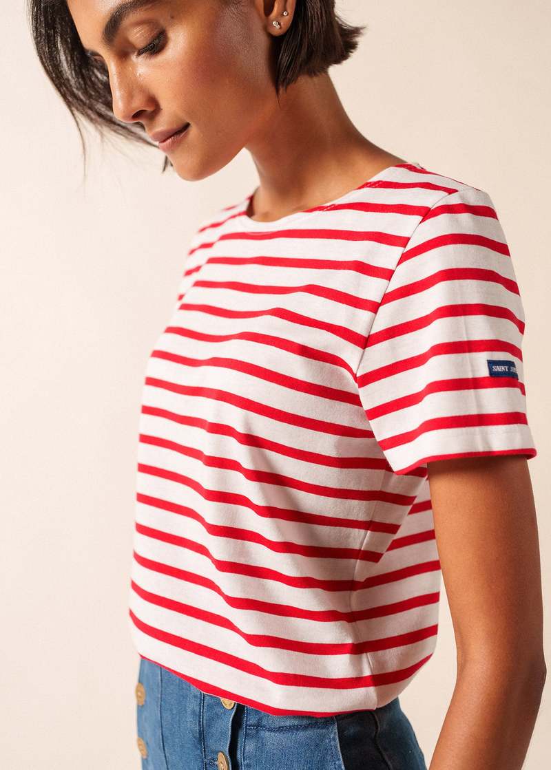 Saint James Etrille II Nautical Striped Tee - White/Red
