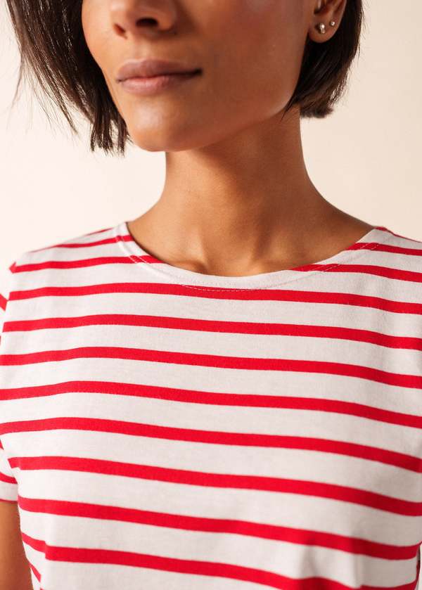 Saint James Etrille II Nautical Striped Tee - White/Red