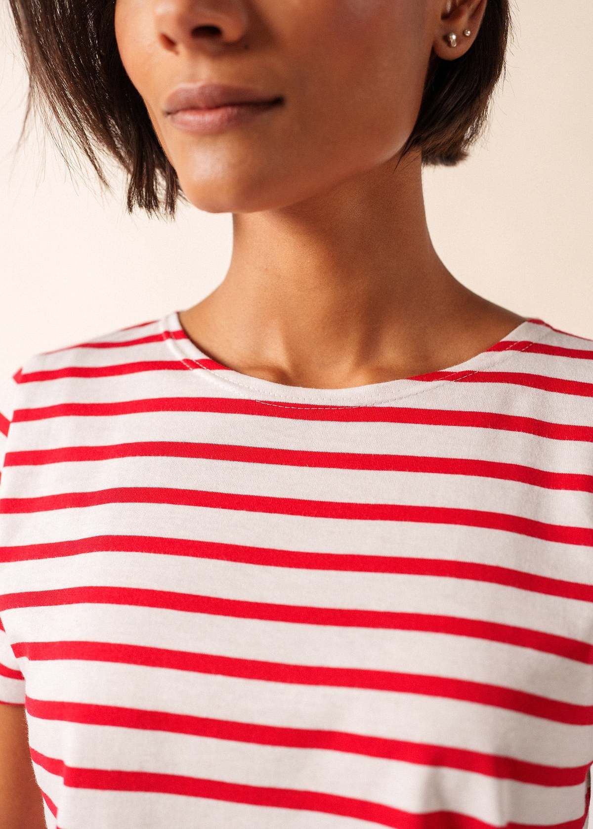 Saint James Etrille II Nautical Striped Tee - White/Red - Image 5 of 5