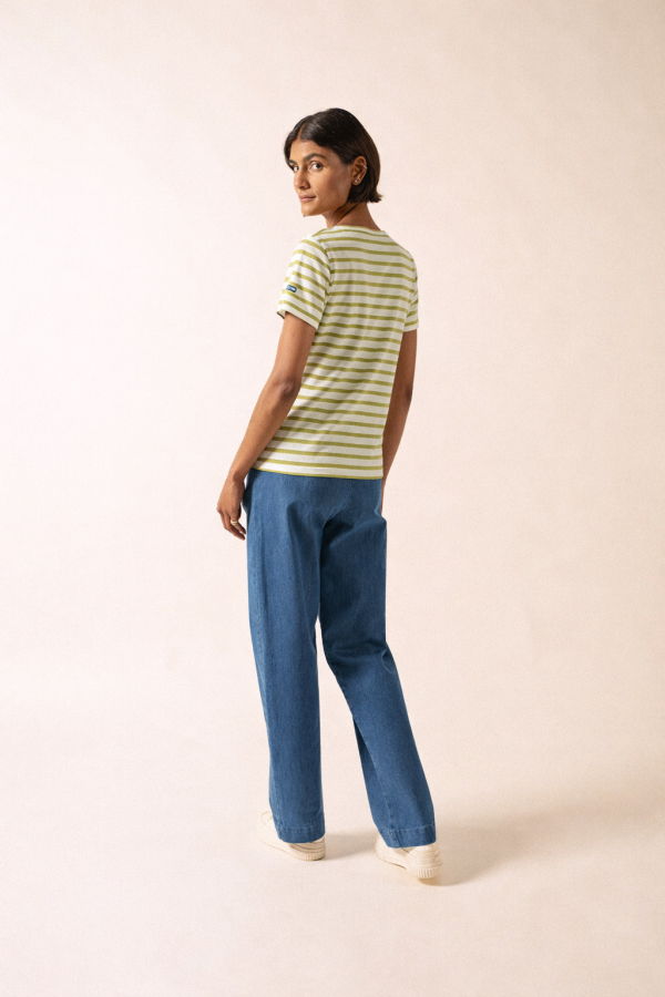 Saint James Etrille II Nautical Striped Tee - White/Sage Olive
