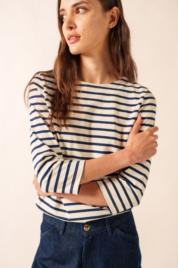 Saint James Galathee II Breton Striped Top - Ecru/Navy
