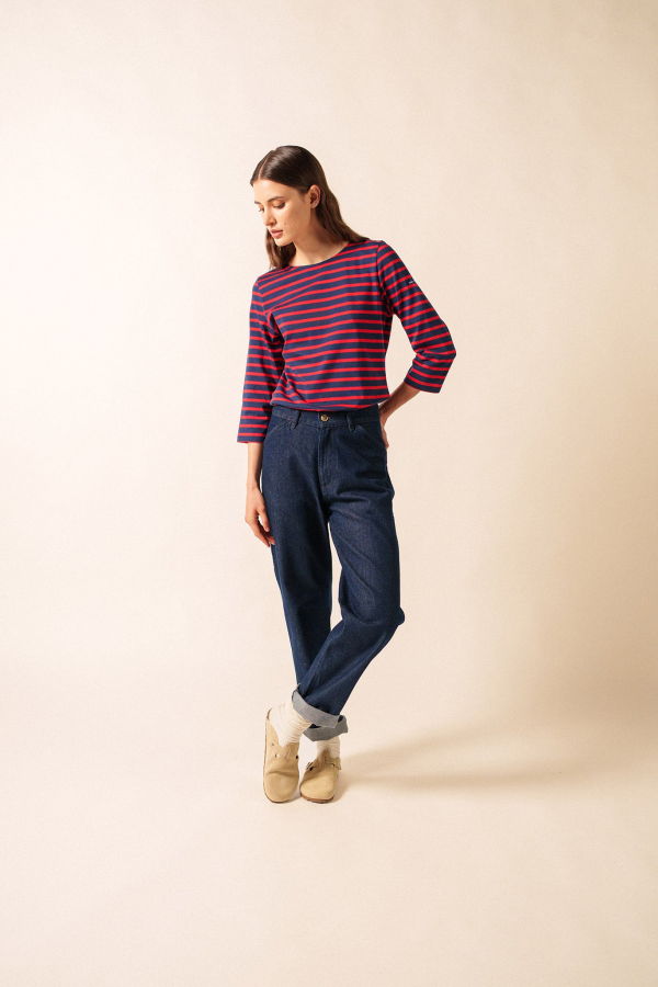 Saint James Galathee II Breton Striped Top - Navy/Red