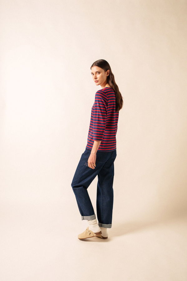 Saint James Galathee II Breton Striped Top - Navy/Red