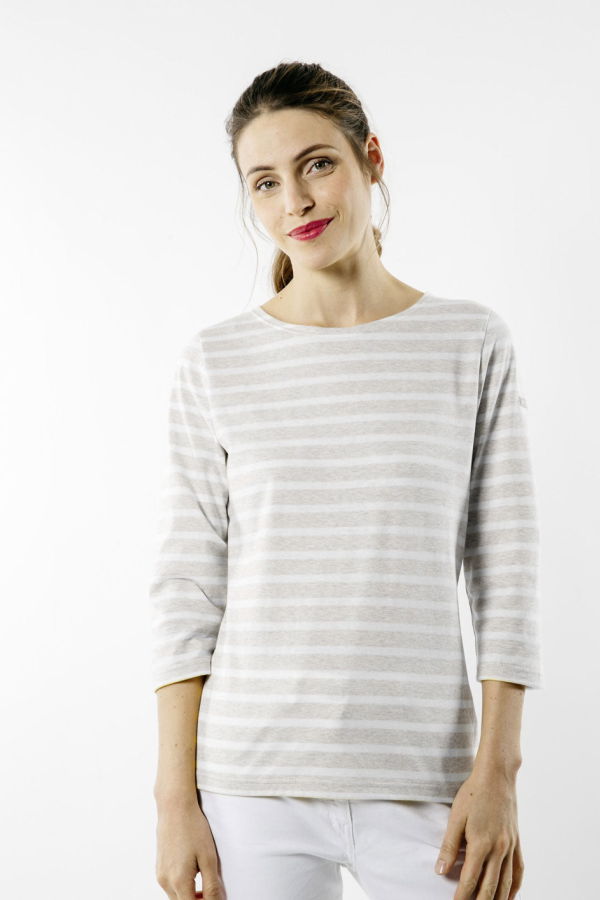 Saint James Galathee II Breton Striped Top - Oatmeal/White