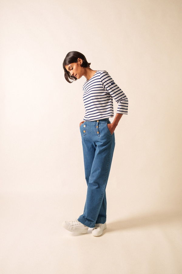 Saint James Galathee II Breton Striped Top - White/Navy