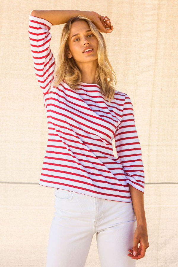 Saint James Galathee II Breton Striped Top - White/Red