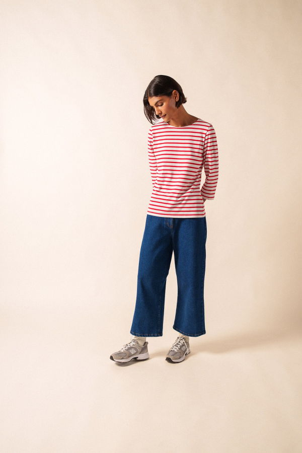 Saint James Galathee II Breton Striped Top - White/Red