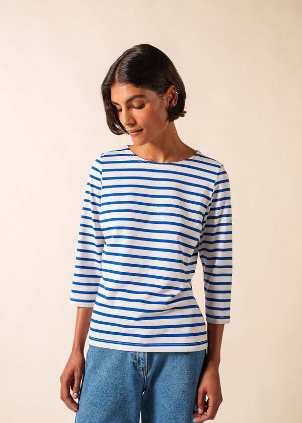 Saint James Galathee II Breton Striped Top - White/Royal Blue