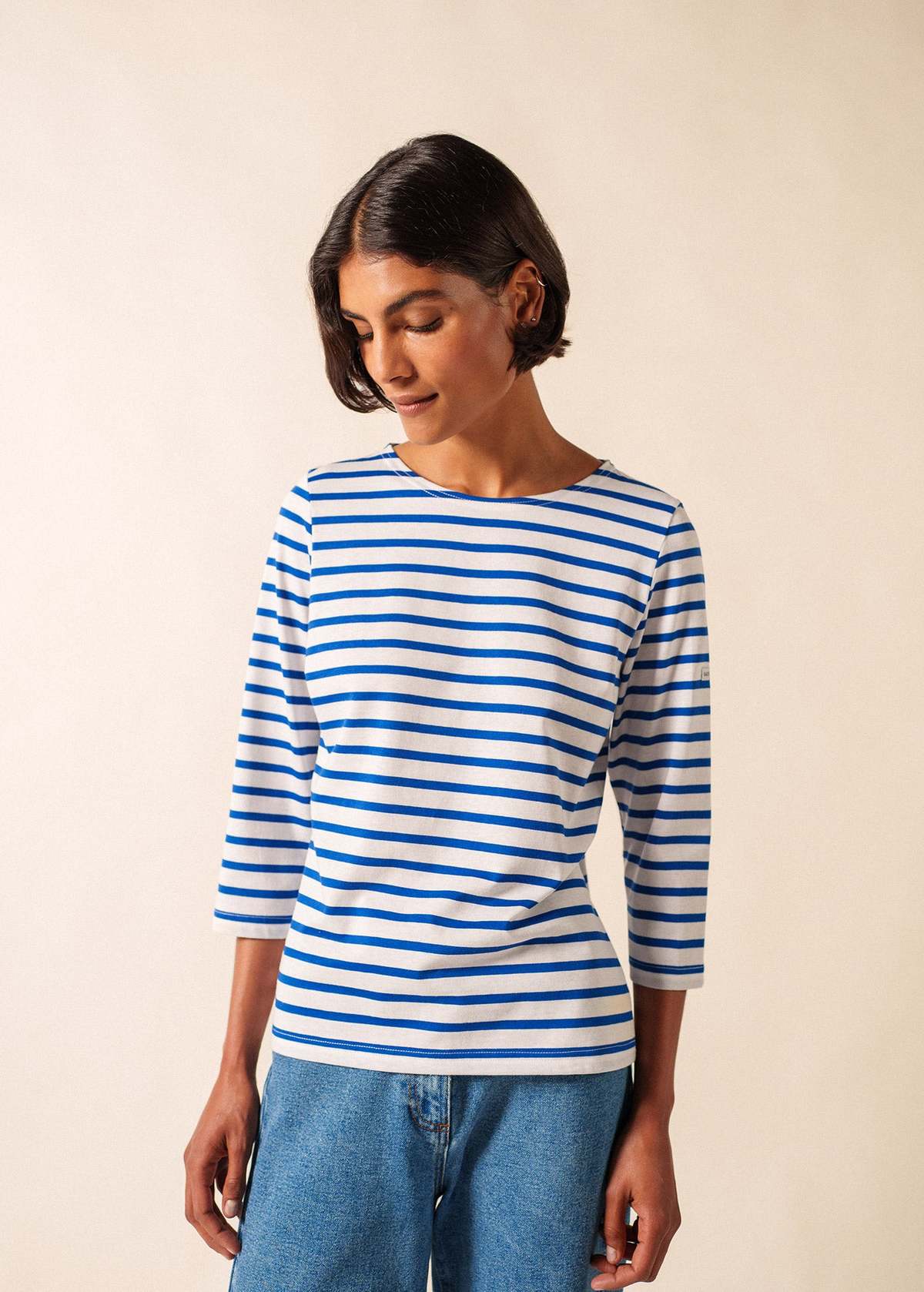 Saint James Galathee II Breton Striped Top - White/Royal Blue - Image 1 of 5
