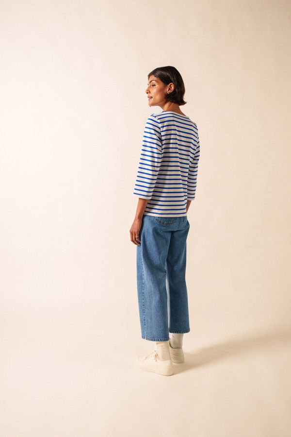 Saint James Galathee II Breton Striped Top - White/Royal Blue