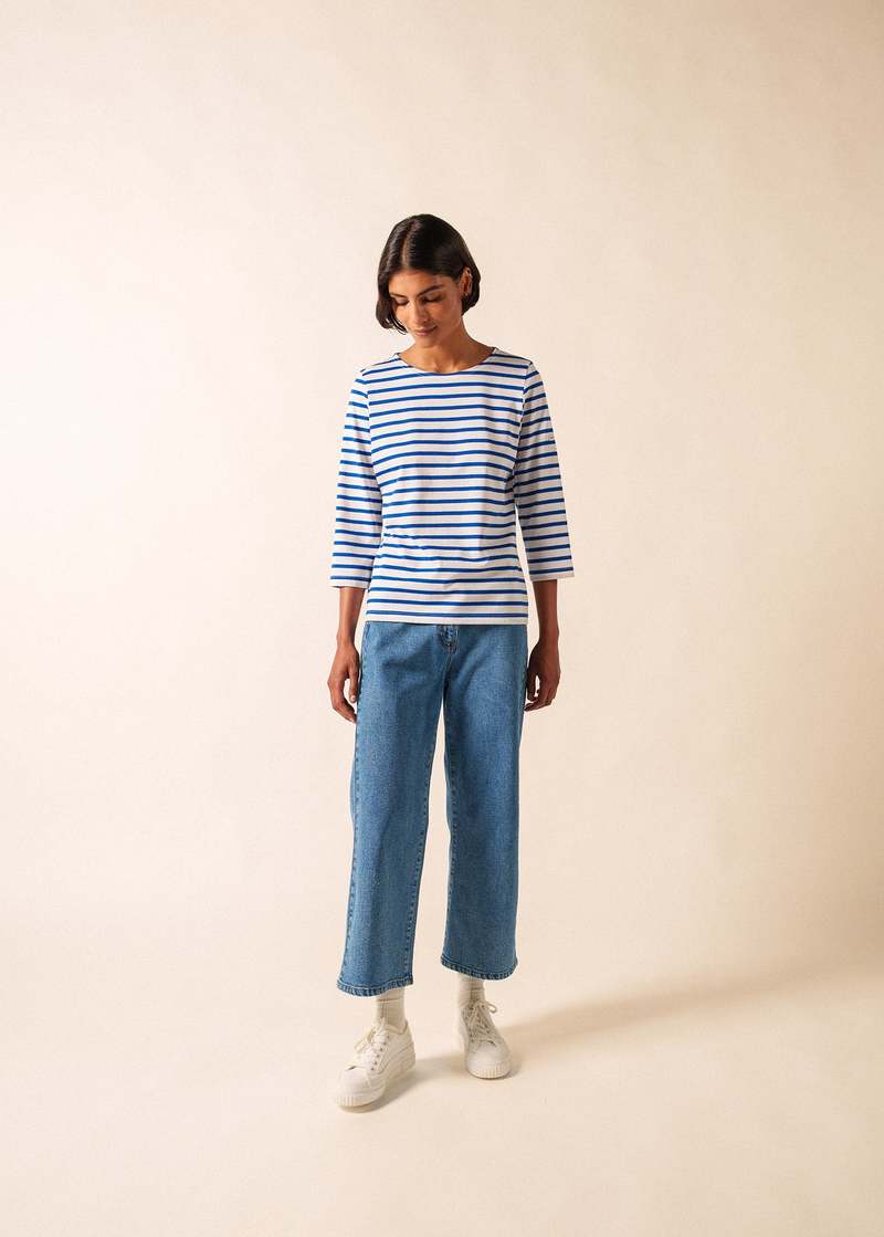 Saint James Galathee II Breton Striped Top - White/Royal Blue