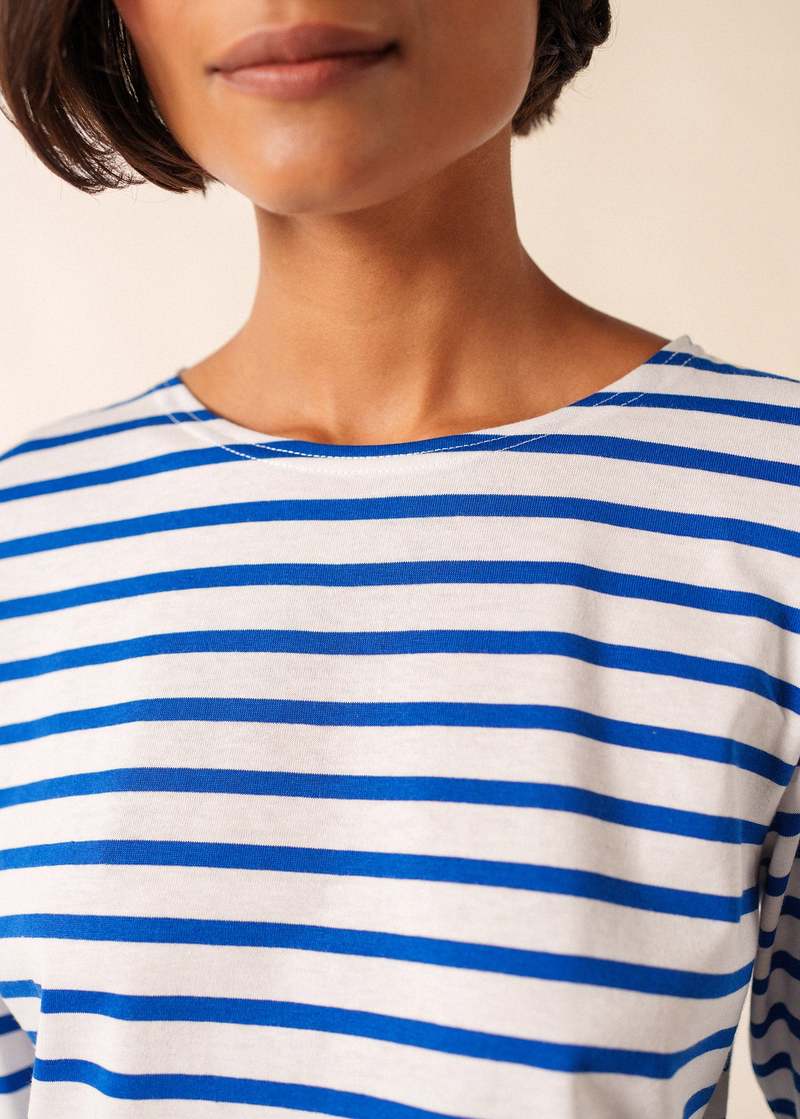 Saint James Galathee II Breton Striped Top - White/Royal Blue