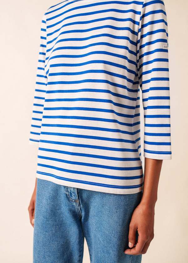 Saint James Galathee II Breton Striped Top - White/Royal Blue