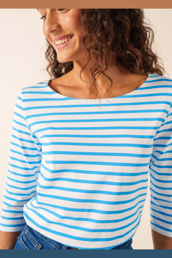 Saint James Garde-Cote III Anti UV Top - White/Capri Blue