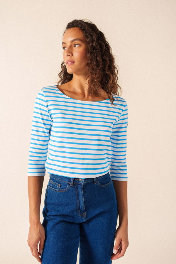 Saint James Garde-Cote III Anti UV Top - White/Capri Blue