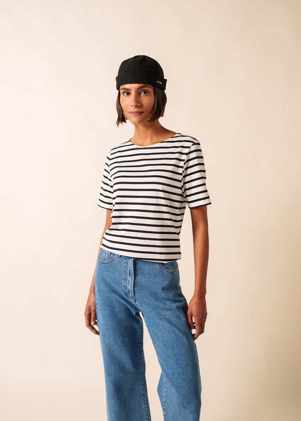 Saint James Levant Modern Breton Shirt - White/Black