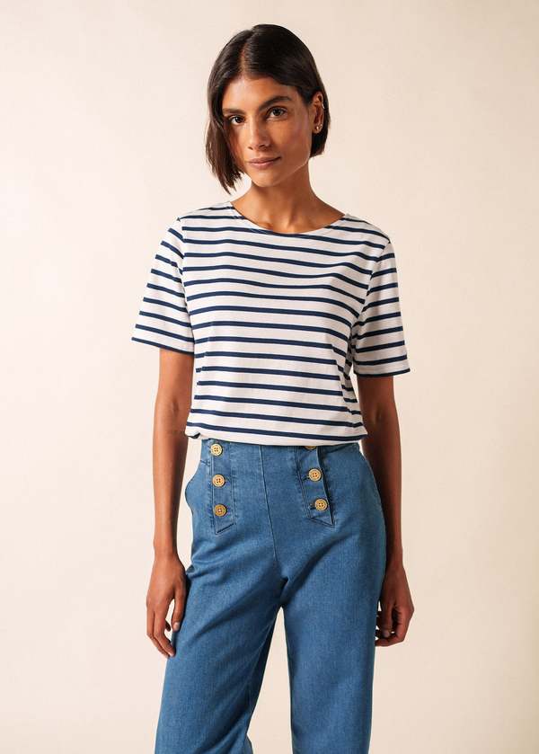 Saint James Levant Modern Breton Shirt - White/Navy