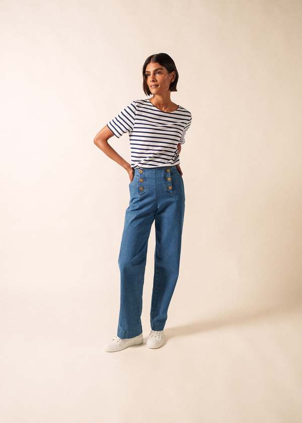 Saint James Levant Modern Breton Shirt - White/Navy