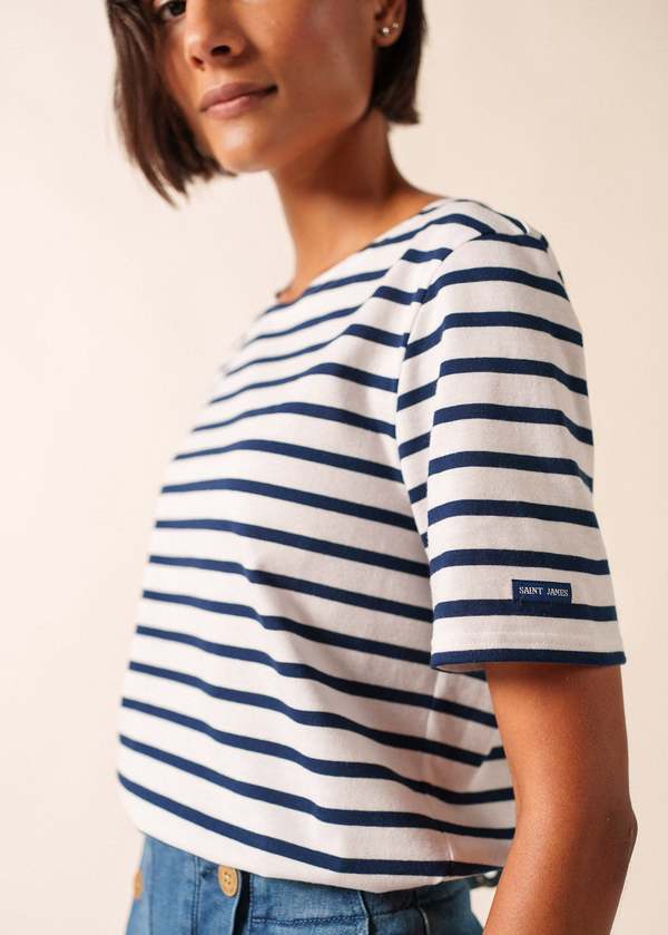 Saint James Levant Modern Breton Shirt - White/Navy