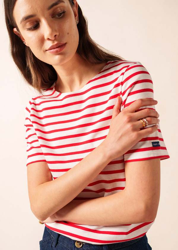 Saint James Levant Modern Breton Shirt - White/Red