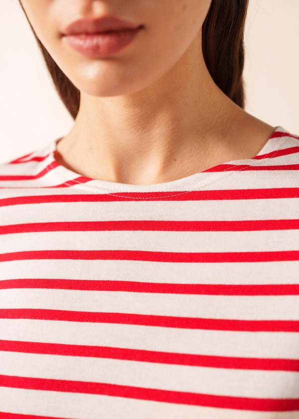 Saint James Levant Modern Breton Shirt - White/Red