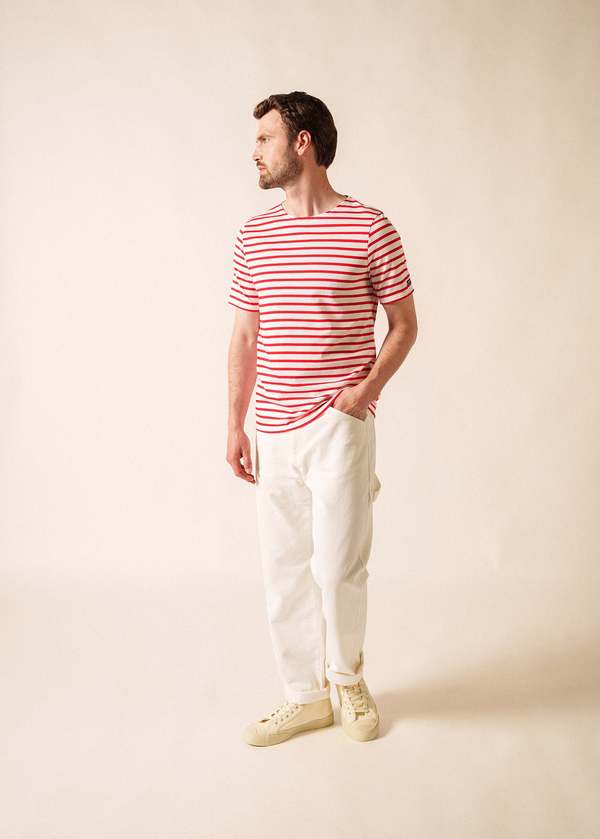 Saint James Levant Modern Breton Shirt - White/Red