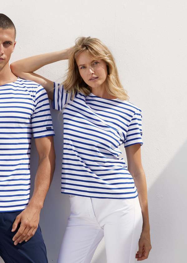 Saint James Levant Modern Breton Shirt - White/Royal Blue